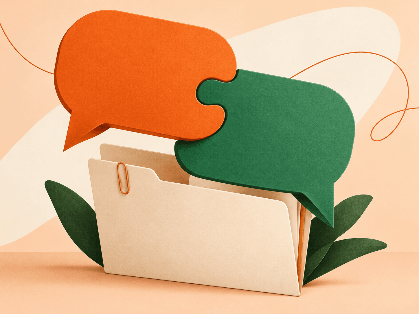 Orange and green conversation bubbles kept together in a folder